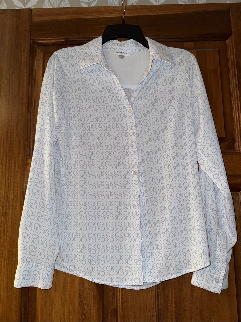 Calvin Klein White Logo-Print Button Down Shirt